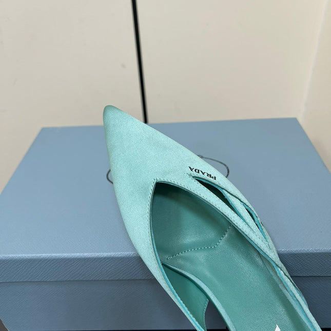 CUT-OUT BALLERINAS IN TURQUOISE BLUE SATIN