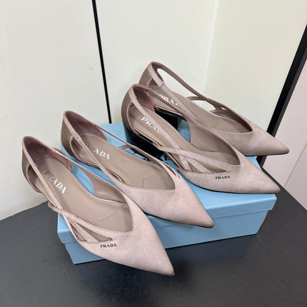CUT-OUT BALLERINAS IN HAZELNUT BEIGE SATIN