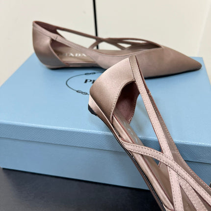 CUT-OUT BALLERINAS IN HAZELNUT BEIGE SATIN