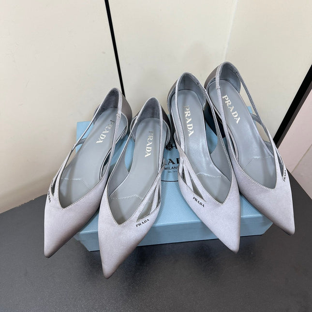 CUT-OUT BALLERINAS IN WARM GRAY SATIN