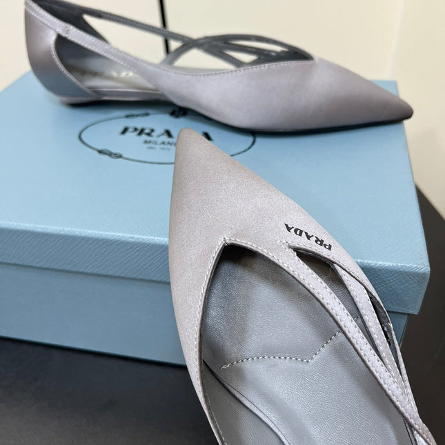 CUT-OUT BALLERINAS IN WARM GRAY SATIN