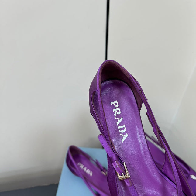 CUT-OUT BALLERINA FLAT IN VIOLET SATIN ATTACHED BEAD BUCKLE