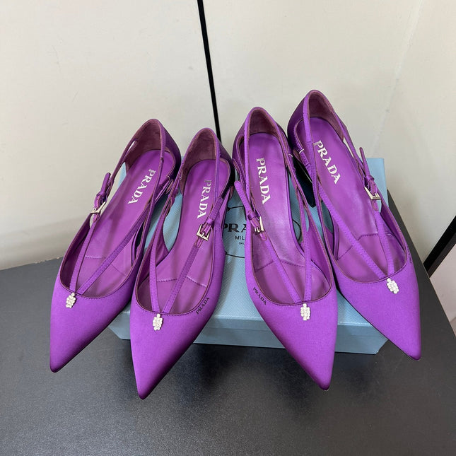 CUT-OUT BALLERINA FLAT IN VIOLET SATIN ATTACHED BEAD BUCKLE