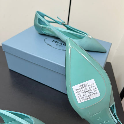 CUT-OUT BALLERINA FLAT IN TURQUOISE BLUE SATIN ATTACHED BEAD BUCKLE