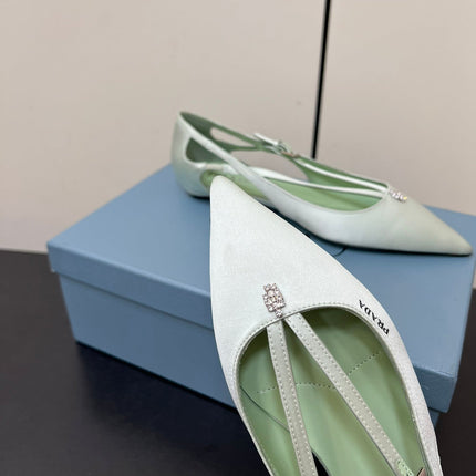 CUT-OUT BALLERINA FLAT IN CHETWODE GREEN SATIN ATTACHED BEAD BUCKLE