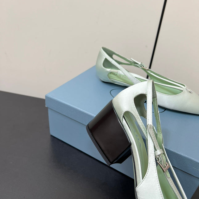 CUT-OUT PUMPS WITH BEAD BUCKLE IN CHETWODE GREEN SATIN