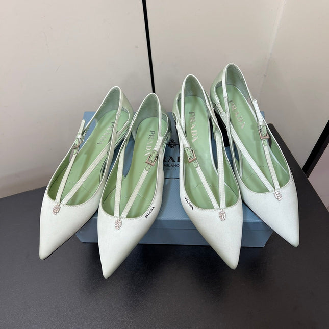 CUT-OUT BALLERINA FLAT IN CHETWODE GREEN SATIN ATTACHED BEAD BUCKLE