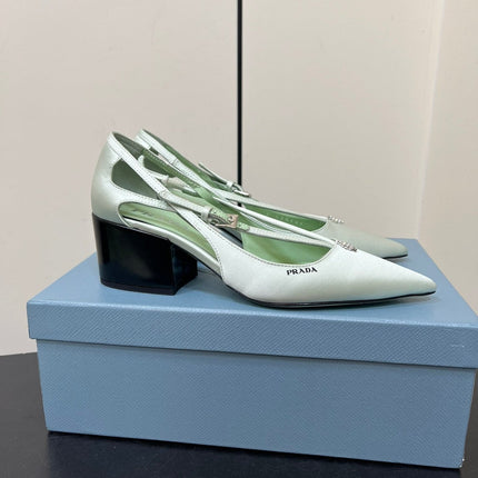 CUT-OUT PUMPS WITH BEAD BUCKLE IN CHETWODE GREEN SATIN