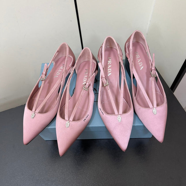 CUT-OUT BALLERINA FLAT IN BABY PINK SATIN ATTACHED BEAD BUCKLE