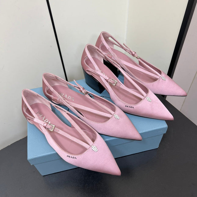 CUT-OUT BALLERINA FLAT IN BABY PINK SATIN ATTACHED BEAD BUCKLE