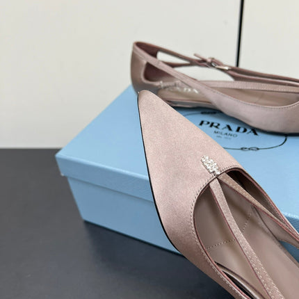 CUT-OUT BALLERINA FLAT IN HAZELNUT BEIGE SATIN ATTACHED BEAD BUCKLE