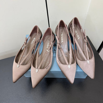 CUT-OUT BALLERINA FLAT IN HAZELNUT BEIGE SATIN ATTACHED BEAD BUCKLE