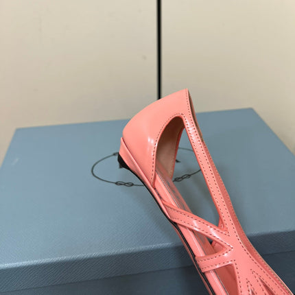 BRUSHED CUT-OUT BALLERINA FLAT IN SALMON PINK CALFSKIN