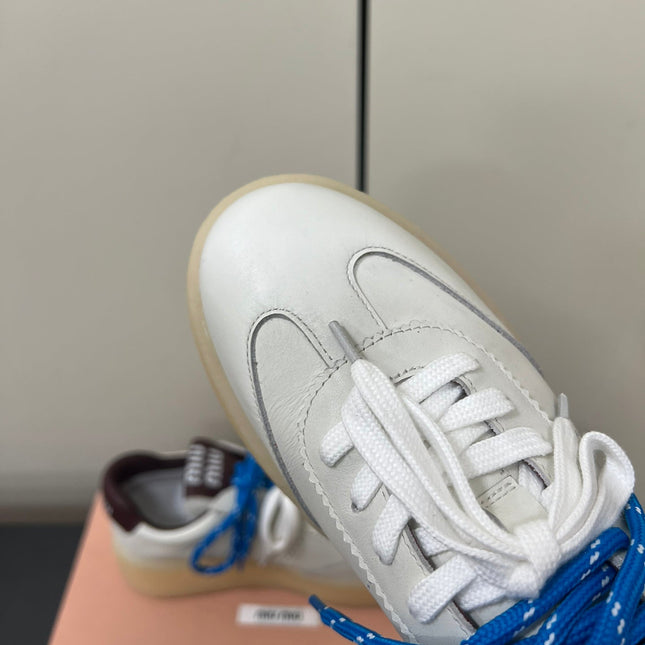 THICK-SOLED RETRO SNEAKERS IN WHITE MIX MERLOT SMOOTH LAMBSKIN