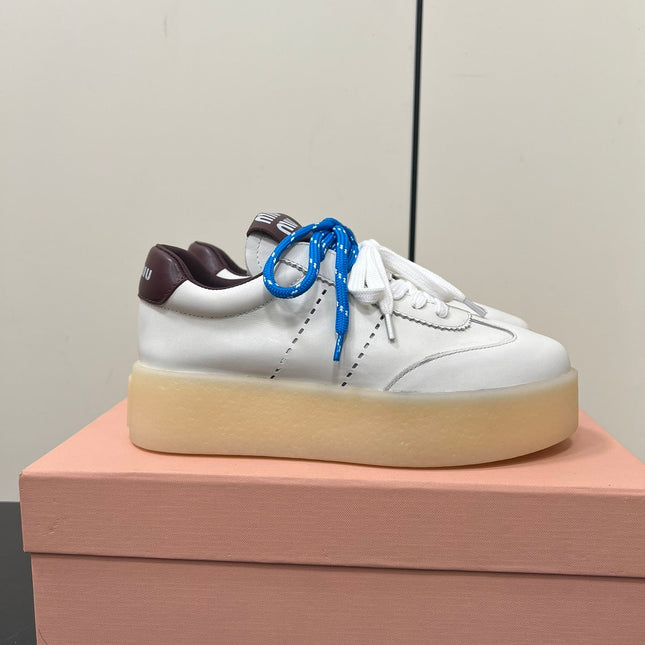 THICK-SOLED RETRO SNEAKERS IN WHITE MIX MERLOT SMOOTH LAMBSKIN