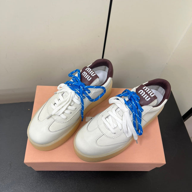 THICK-SOLED RETRO SNEAKERS IN WHITE MIX MERLOT SMOOTH LAMBSKIN