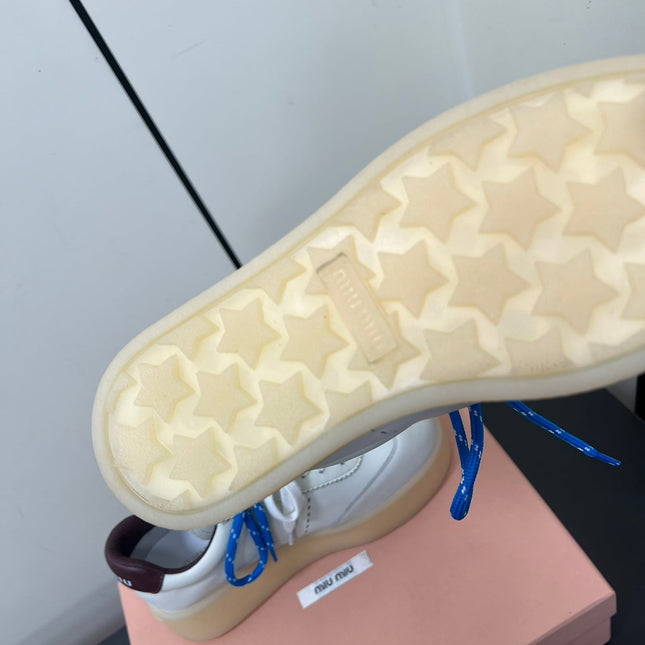 THICK-SOLED RETRO SNEAKERS IN WHITE MIX MERLOT SMOOTH LAMBSKIN