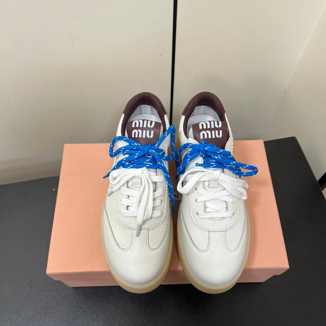 THICK-SOLED RETRO SNEAKERS IN WHITE MIX MERLOT SMOOTH LAMBSKIN