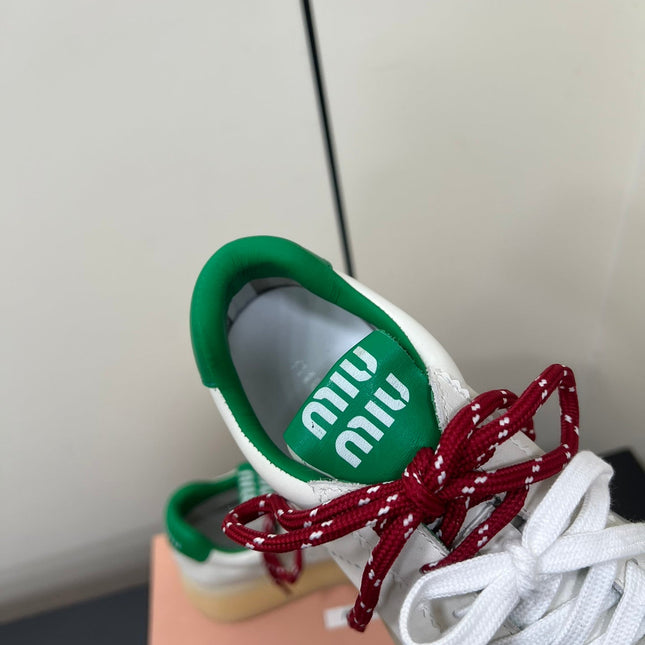 THICK-SOLED RETRO SNEAKERS IN WHITE MIX GREEN SMOOTH LAMBSKIN