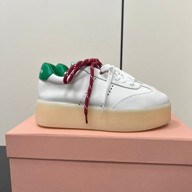 THICK-SOLED RETRO SNEAKERS IN WHITE MIX GREEN SMOOTH LAMBSKIN