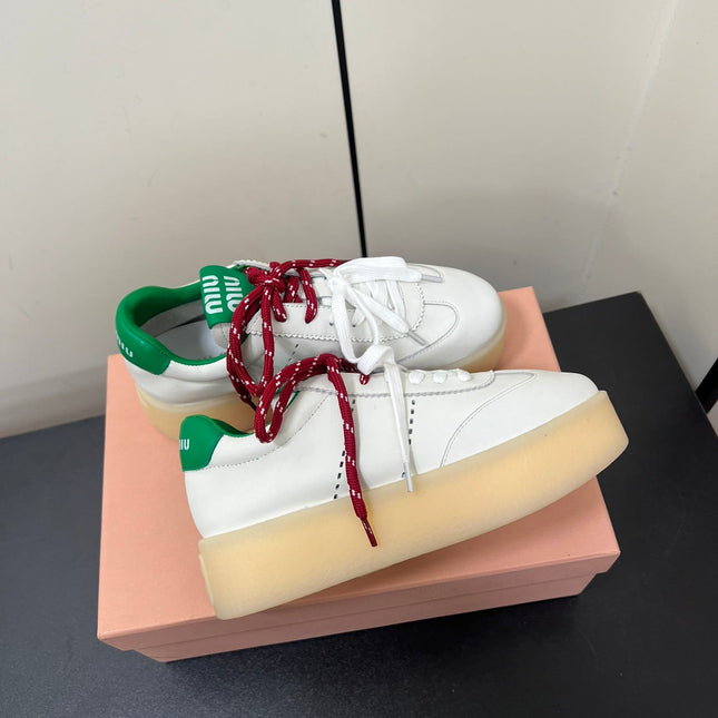 THICK-SOLED RETRO SNEAKERS IN WHITE MIX GREEN SMOOTH LAMBSKIN