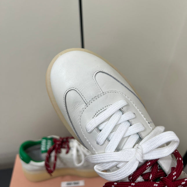 THICK-SOLED RETRO SNEAKERS IN WHITE MIX GREEN SMOOTH LAMBSKIN