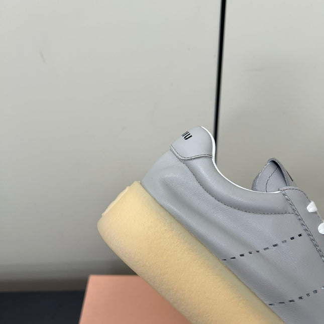 THICK-SOLED RETRO SNEAKERS IN PALE GRAY SMOOTH LAMBSKIN