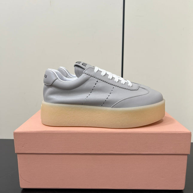 THICK-SOLED RETRO SNEAKERS IN PALE GRAY SMOOTH LAMBSKIN