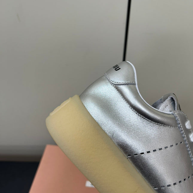 THICK-SOLED RETRO SNEAKERS IN SILVER METALLIC SMOOTH LAMBSKIN