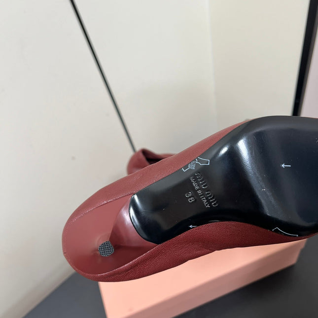 POINTED-TOE MID HEEL PUMPS IN TERRACOTTA SMOOTH LAMBSKIN