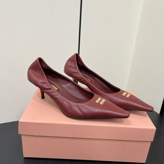 POINTED-TOE MID HEEL PUMPS IN TERRACOTTA SMOOTH LAMBSKIN
