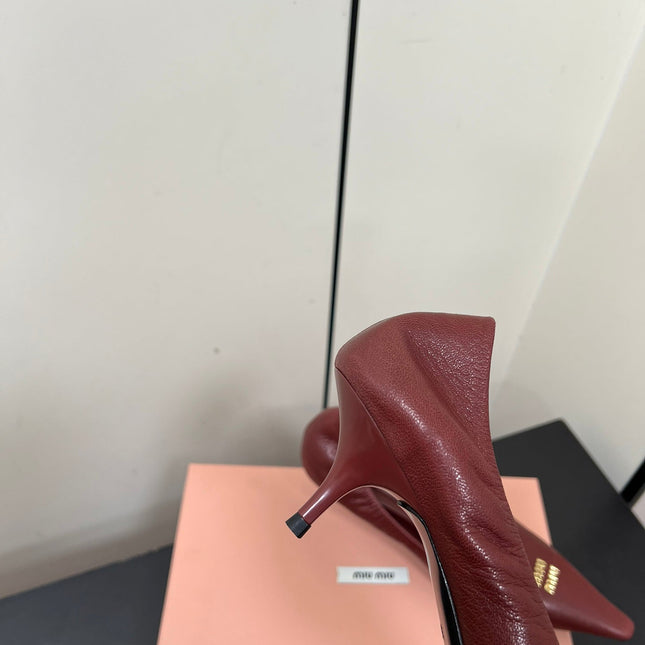 POINTED-TOE MID HEEL PUMPS IN TERRACOTTA SMOOTH LAMBSKIN