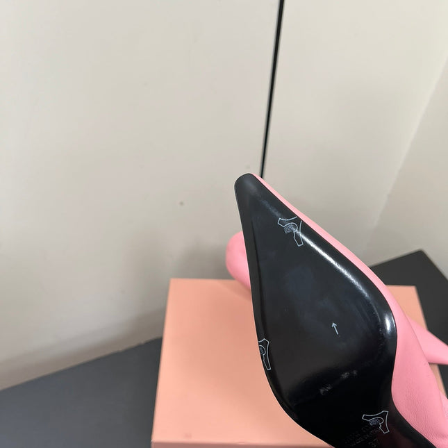 POINTED-TOE MID HEEL PUMPS IN PINK SMOOTH LAMBSKIN