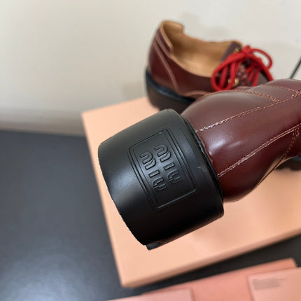 LACE-UP LOAFERS WITH THICK SOLE IN WINE RED SHINY SHEEPSKIN