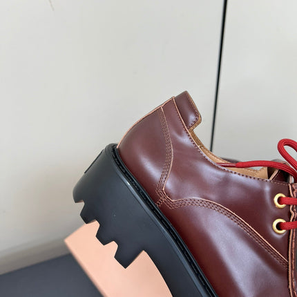 LACE-UP LOAFERS WITH THICK SOLE IN WINE RED SHINY SHEEPSKIN