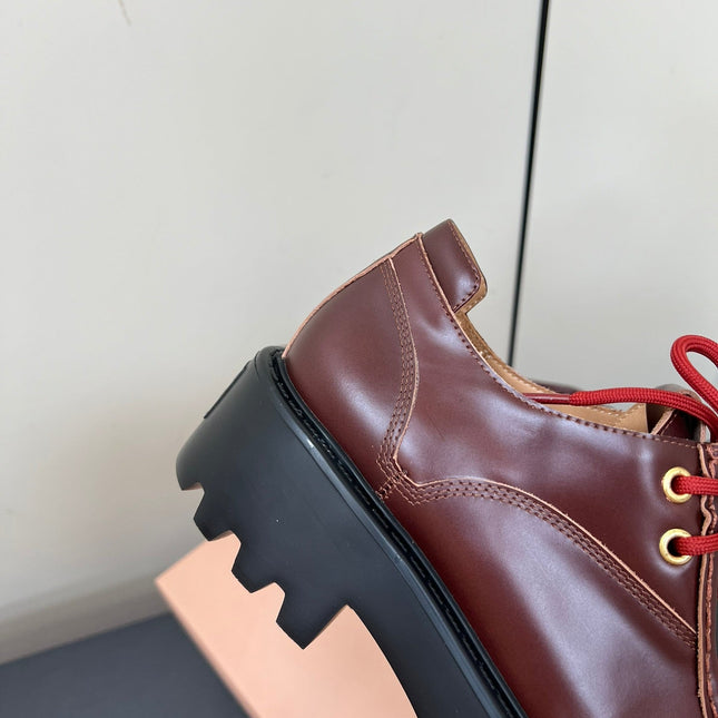 LACE-UP LOAFERS WITH THICK SOLE IN WINE RED SHINY SHEEPSKIN
