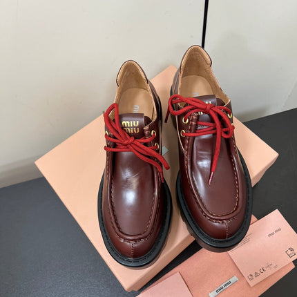 LACE-UP LOAFERS WITH THICK SOLE IN WINE RED SHINY SHEEPSKIN