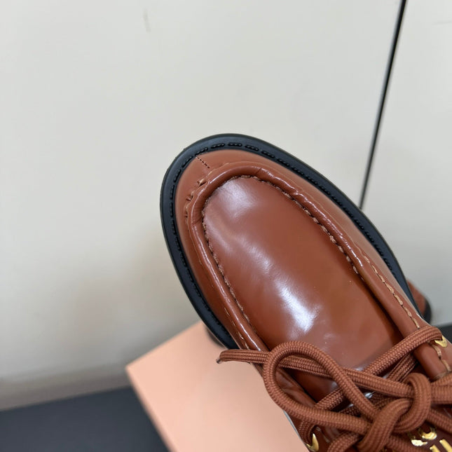 LACE-UP LOAFERS WITH THICK SOLE IN RED BROWN SHINY SHEEPSKIN