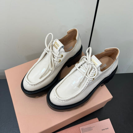 LACE-UP LOAFERS WITH THICK SOLE IN WHITE SHINY SHEEPSKIN