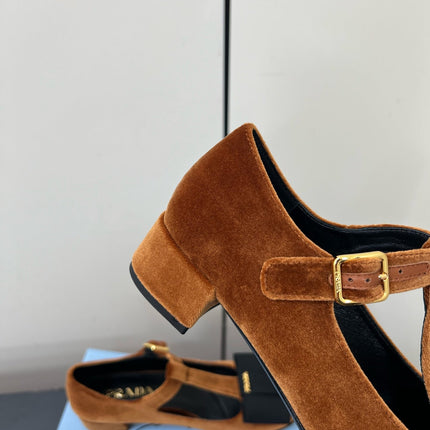 BOW MARY JANE PUMPS WITH T-STRAP IN BRONZE BROWN VELVET