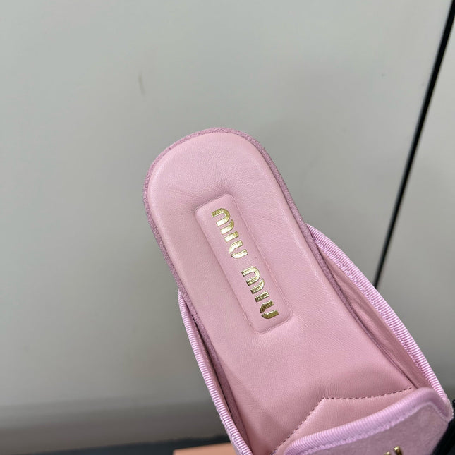 BOW MULES IN DUST PINK SUEDE