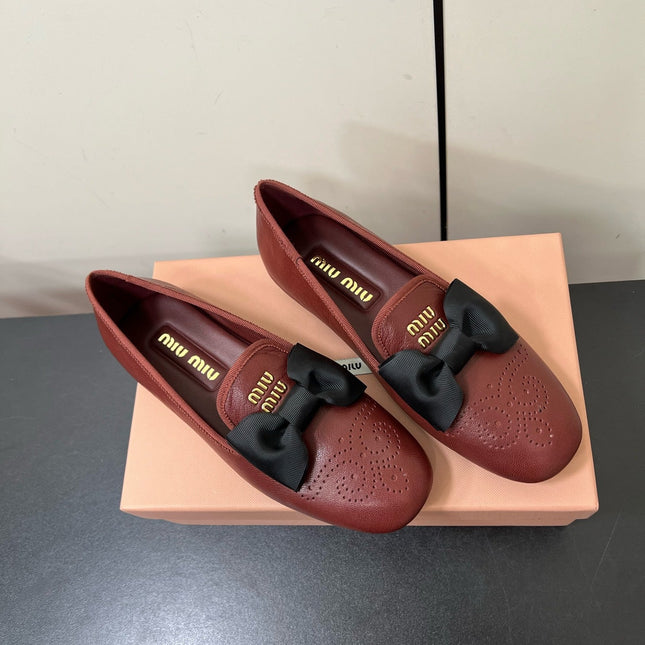 LOAFERS WITH BOW IN RED BROWN SHEEPSKIN