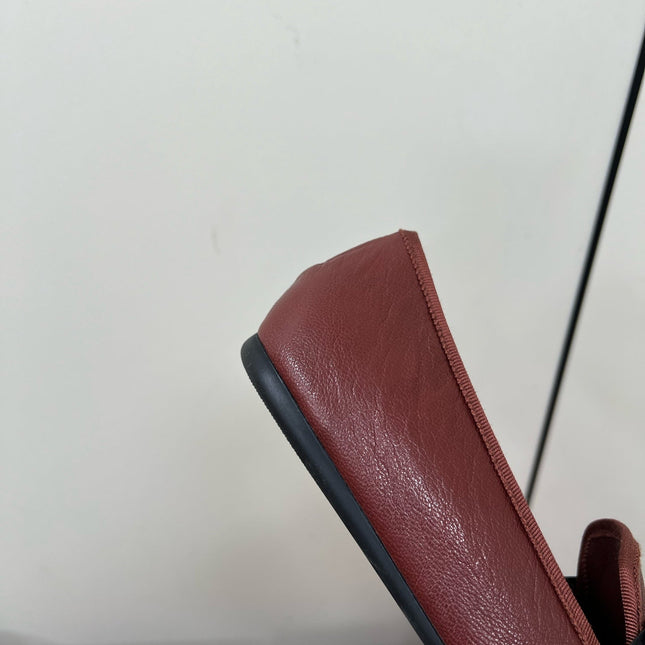 LOAFERS WITH BOW IN RED BROWN SHEEPSKIN