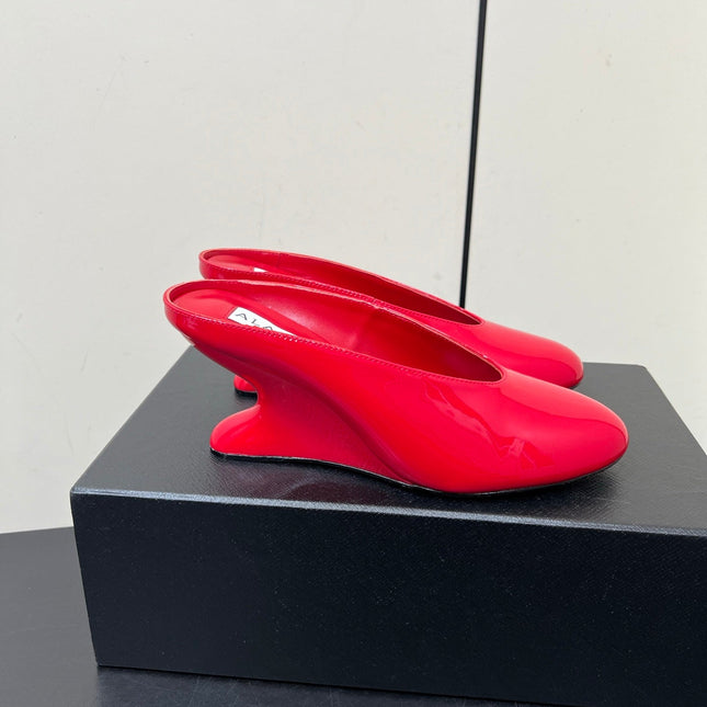 ALAIA WEDGE MULES 25S IN RED LAMBSKIN