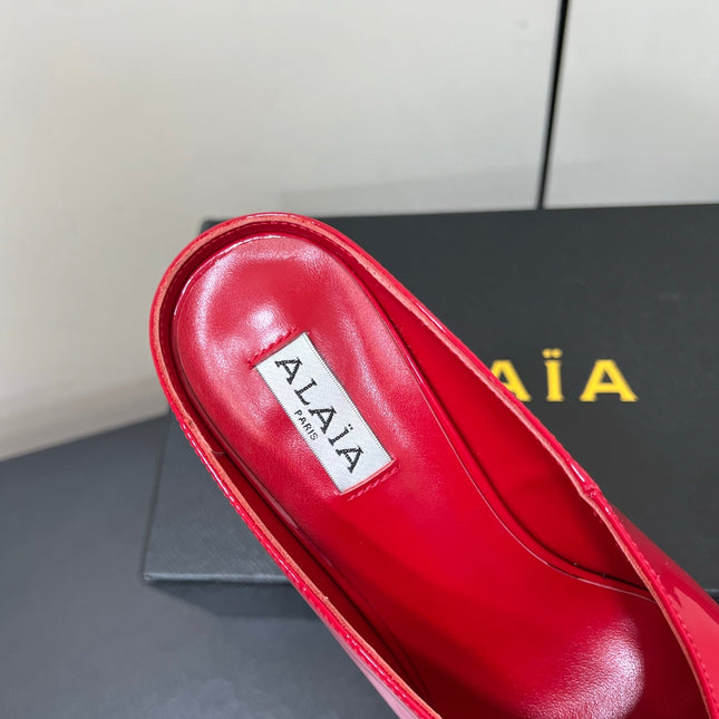 ALAIA WEDGE MULES 25S IN RED LAMBSKIN