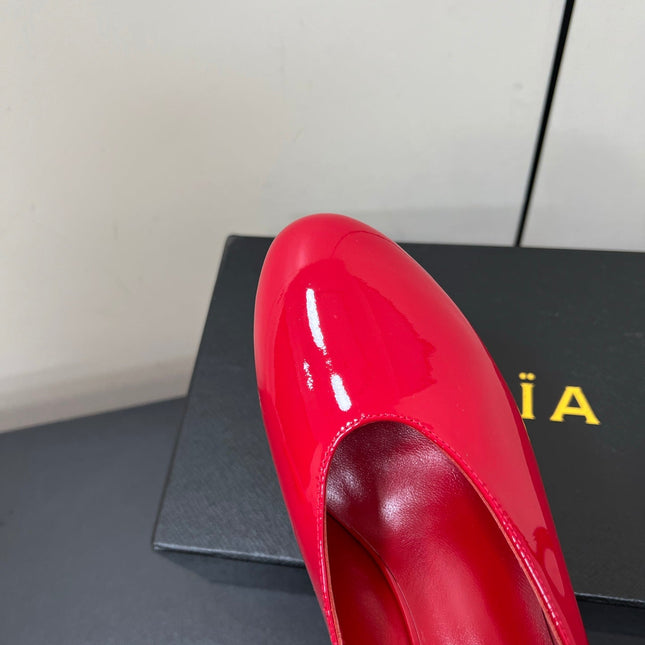 ALAIA WEDGE MULES 25S IN RED LAMBSKIN