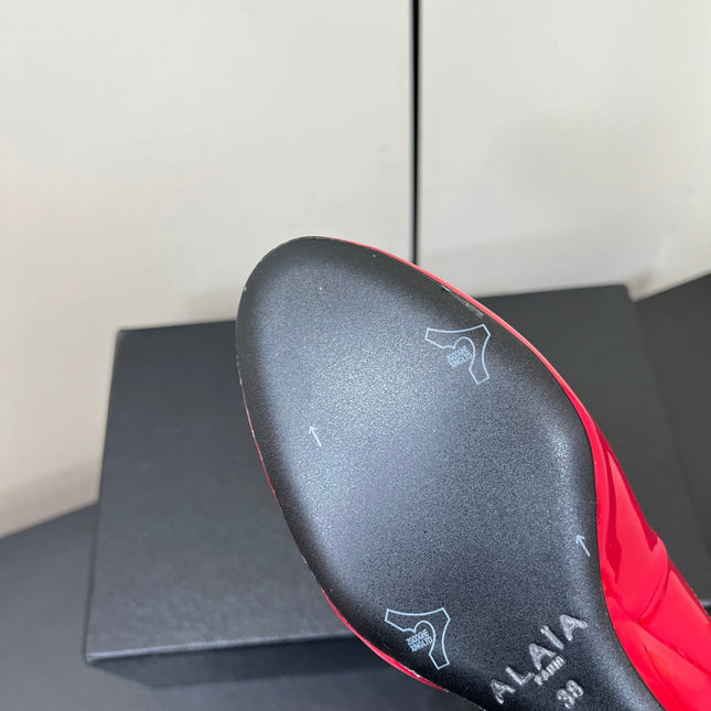 ALAIA WEDGE MULES 25S IN RED LAMBSKIN