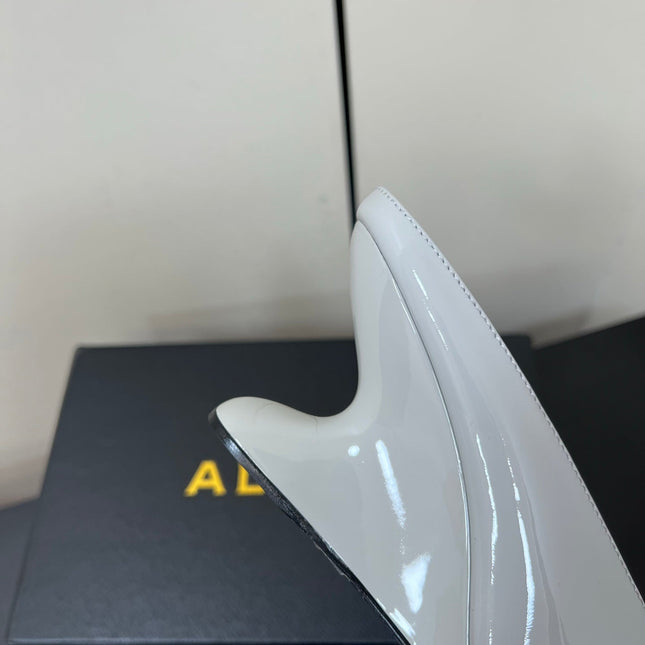 ALAIA WEDGE MULES 25S IN WHITE LAMBSKIN