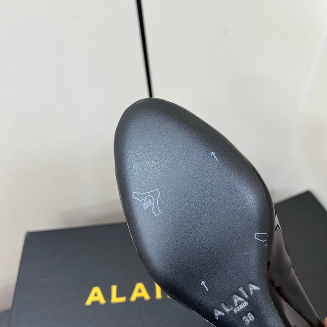 ALAIA WEDGE MULES 25S IN BLACK LAMBSKIN