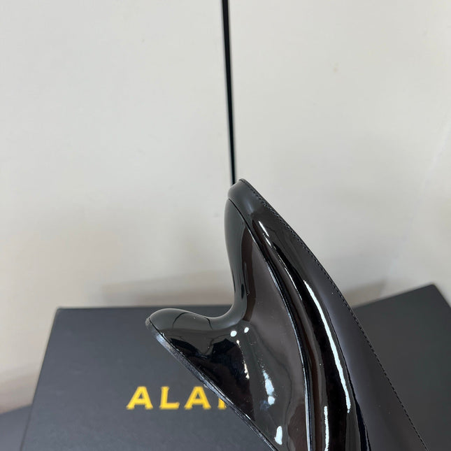 ALAIA WEDGE MULES 25S IN BLACK LAMBSKIN